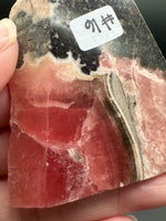Natural Rhodochrosite Slab #16 – Vivid Raspberry Pink with Black Matrix & Banding