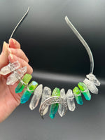Clear Quartz & Blue Green Aura Crystal Crown Headband – Crescent Moon