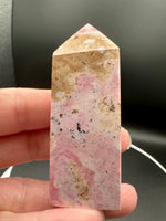 Rhodochrosite Four-Sided Tower #10 – Soft Pink, Cream & Tan Natural Matrix