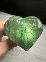 Green Mica in Quartz Heart | Polished Natural Crystal Heart | Green Mica Quartz Pocket Stone BIN #2