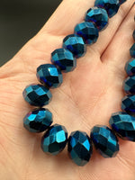 Metallic Midnight Blue Faceted Glass Rondelle Bead Strand – Jewelry Making Beads