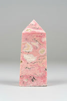 Rhodochrosite Four-Sided Tower #5 – Pink, Cream & Dark Matrix Crystal Point