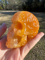 Orange Calcite Skull Carving #2