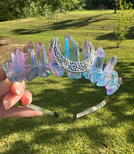 Pink & Blue Handmade Natural Crystal Crown Headband