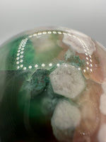 Green & Pink Flower Agate Sphere with Druzy