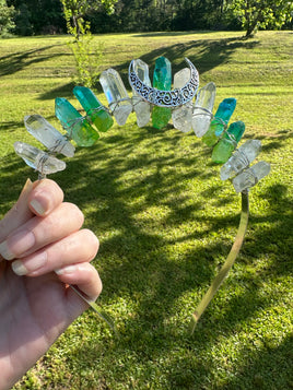 Green & White Handmade Natural Crystal Crown Headband