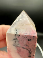 Rhodochrosite Four-Sided Tower #6 – Rose Pink, Cream & Black Matrix Crystal Point
