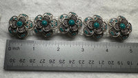 Antique Silvertone Floral Connector Strand with Turquoise-Color Accents