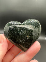 Green Mica in Quartz Heart | Polished Natural Crystal Heart | Green Mica Quartz Pocket Stone BIN #2