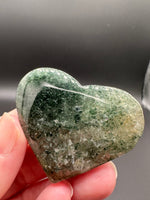 Green Mica in Quartz Heart | Polished Natural Crystal Heart | Green Mica Quartz Pocket Stone