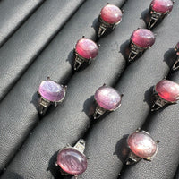 Natural Lepidolite Adjustable Stainless Steel Ring – Oval Purple Gemstone Crystal Ring