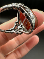 Vintage Style Carnelian Stainless Steel Adjustable Ring #7