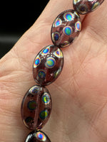 Purple Czech Glass Peacock Eye Oval Bead Strand – Iridescent Jewelry Making Beads