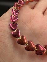 Multi-Color Hematite-Plated Heart Bead Strand – Metallic Pink, Copper & Gold