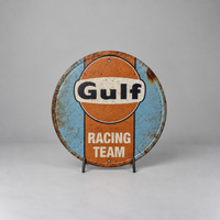 Gulf Racing Team Round Metal Tin Sign – Vintage-Style Automotive Garage Wall Decor
