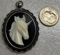 White Unicorn with Black Background Pendant
