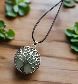 Silvertone Tree of Life & Green Aventurine Necklace