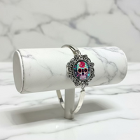 Skull Silvertone Bangle Bracelet with Clasp