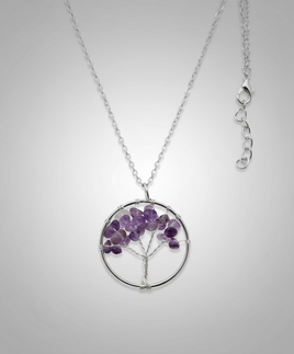 Amethyst Tree of Life Silvertone Necklace