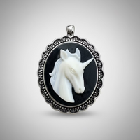 White Unicorn with Black Background Pendant