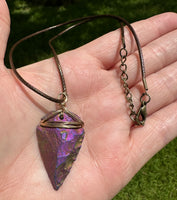 Titanium Color Arrowhead Wire Wrapped Pendant