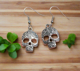 Skull Silvertone Earrings