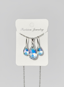 Silvertone Water Drop Jewelry Set