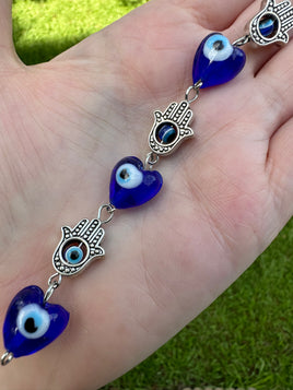 Evil Eye Glass/Metal Bead Strand