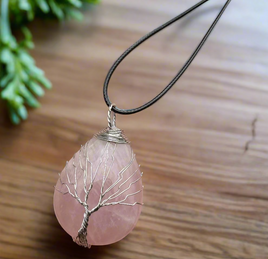 Wire-Wrapped Rose Quartz Necklace
