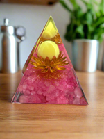 Gold & Pink Lotus Flower Orgonite Pyramid #13