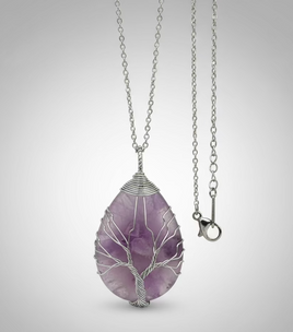 Amethyst Tree of Life Silvertone Necklace
