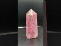 Rhodochrosite Four-Sided Tower #4 – Pink Swirls & Dark Matrix Crystal Point