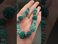 Turquoise & Teal Rhinestone Round Bead Strand with Silver Spacer Rings