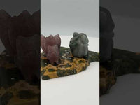 Small Nine Tail Fox Carvings Labradorite/Strawberry Quartz