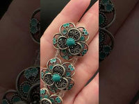 Antique Silvertone Floral Connector Strand with Turquoise-Color Accents