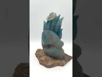 Unique Trolleite Nine-Tailed Fox Carving with Flower