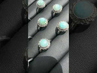 Natural Larimar Adjustable Stainless Steel Ring – Round Cabochon Gemstone Ring