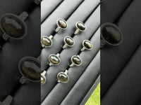 Natural Gold Sheen Obsidian Adjustable Stainless Steel Ring – Oval Cabochon Gemstone Ring