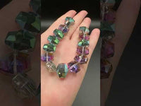 Iridescent Faceted Glass Bead Strand – Purple & Green Geometric Glass Beads for Jewelry Making