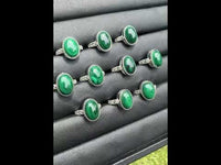 Natural Malachite Adjustable Stainless Steel Ring – Oval Gemstone Cabochon Ring