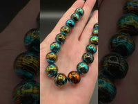 Large Black Glass Round Bead Strand – Turquoise Blue, Gold & Copper Metallic Accents