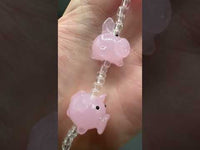Pink Glass Pig Bead Strand – Handmade Lampwork Pig Beads with Clear Glass Spacer Beads for Jewelry Making & Crafts