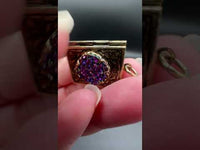 Antique Brass Book Locket Pendant with Iridescent Faux Druzy Accent – Opening Photo Locket Pendant