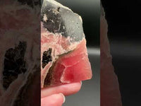 Natural Rhodochrosite Slab #16 – Vivid Raspberry Pink with Black Matrix & Banding