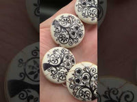 Ivory Glass Tree of Life Disc Bead Strand – Black Floral Design