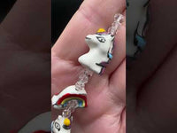 Handmade Lampwork Glass Unicorn & Rainbow Bead Strand – Whimsical Fantasy Glass Beads for Jewelry Making & Crafts