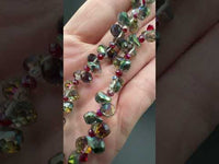 Iridescent Smoky AB Glass Teardrop Bead Strand – Red Faceted Spacer Beads