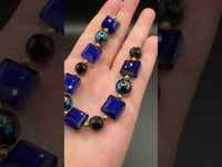 Cobalt Blue Glass Bead Strand with Iridescent & Black Faceted Accents