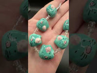 Turquoise Cat Face Ceramic Bead Strand – Hand-Painted Jewelry Making Beads