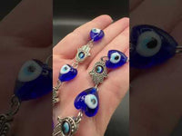 Blue Evil Eye Heart & Hamsa Bead Strand – Glass & Metal Jewelry Making Supplies